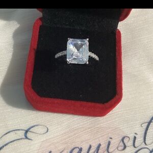 💍Stunning  Sterling Silver 6.5C Radiant Cut Solitaire Cz Diamond Ring